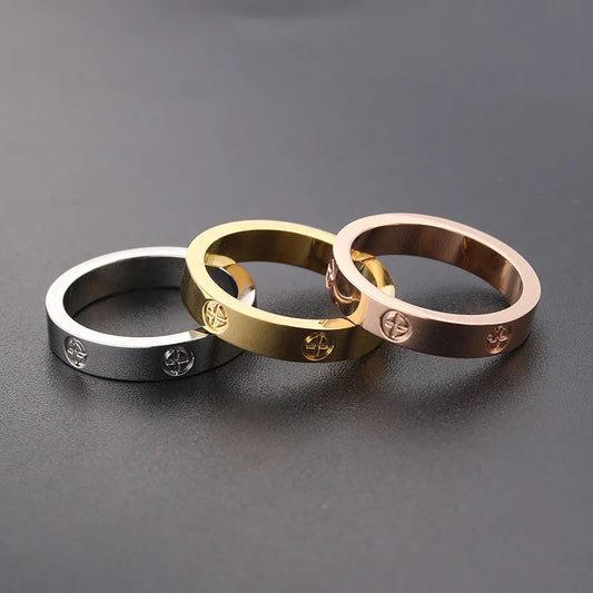 Trendy Stainless Steel Rose Gold Color Love Ring for Women Men Couple CZ Crystal Rings Luxury Brand Jewelry Wedding Gift